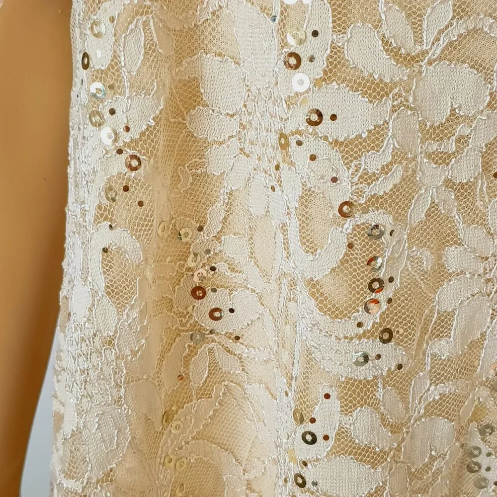 Altard State Lace Sequins Dress S A-Line Off White Cap Sleeve Lined Stretch